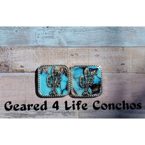 Cactus concho turquoise leather embellishments, custom conchos, screwback concho - Picture 3 of 3